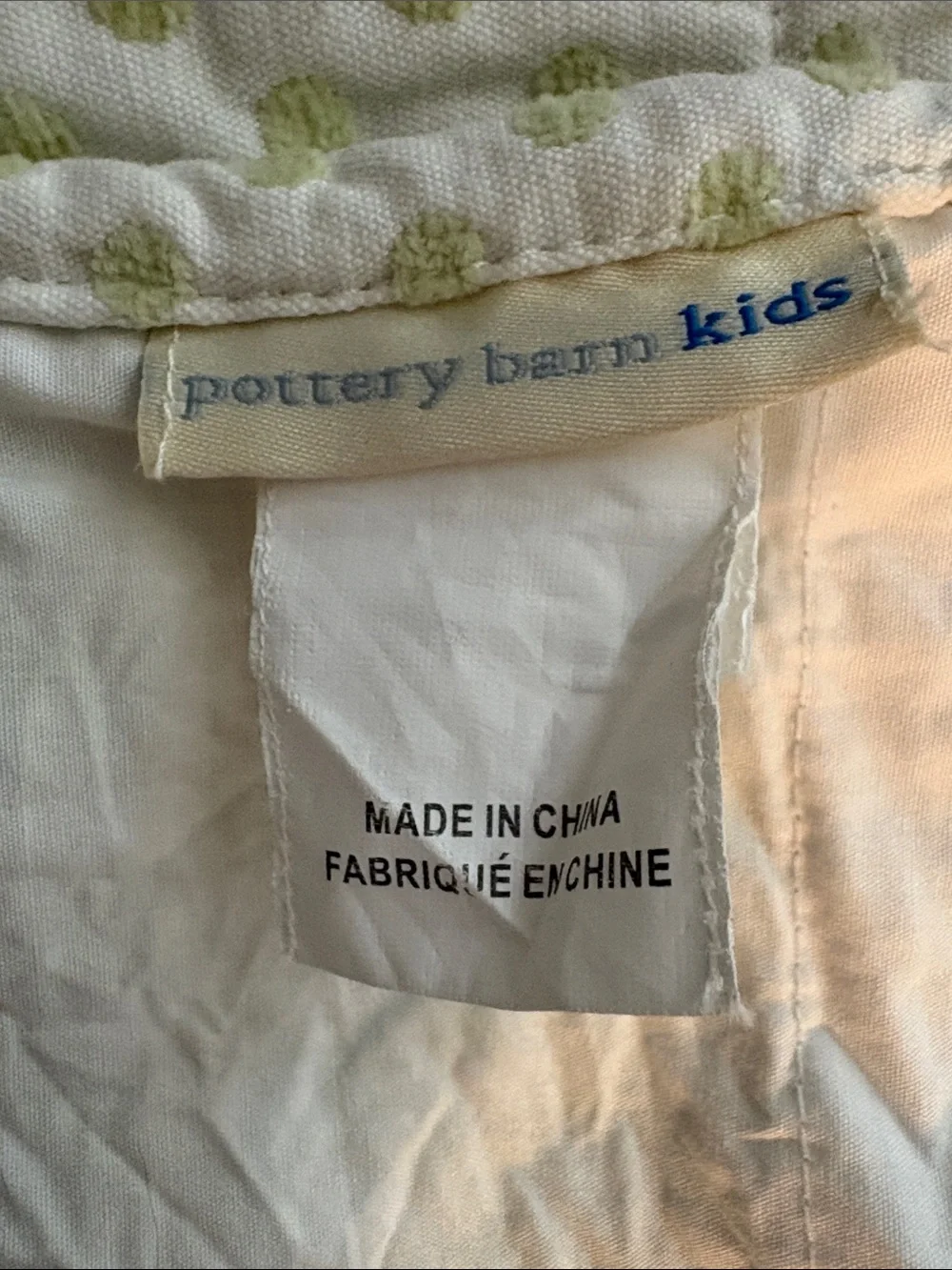 Pottery Barn Kids Cream with light green dots Textured Curtain Panel x2